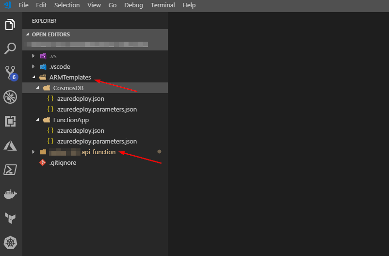 vscode function project with arm template folder