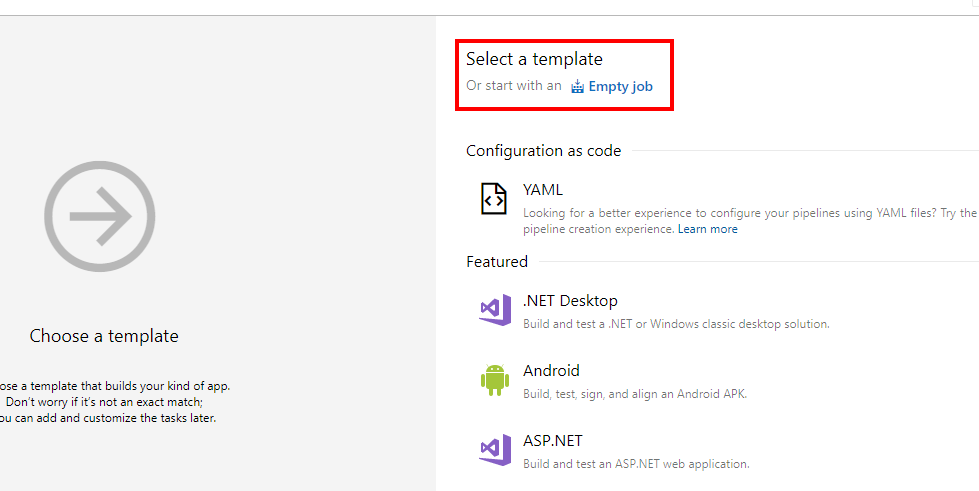 azure pipeline template selector
